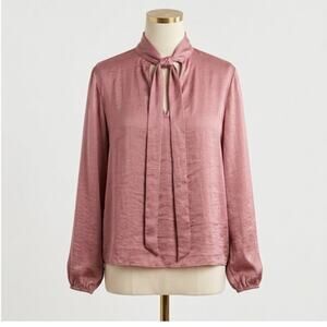 Paige Cerrita Satin Tie Neck Blouse - Mauve Pink - Silk Look - Size L